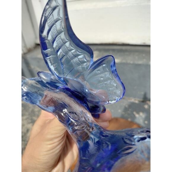 Blue Fenton Art Glass Butterfly on Branch Figurine - Picture 9 of 11